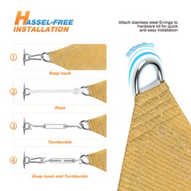 TANG Sun Shade Sail 14' x 22' Rectangle Sunshades Canopy with Hardware Kit, Square Shade Cloth UV Block Outdoor Patio Cover for Backyard Deck Garden Activities and Facility, Sand