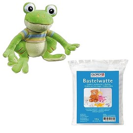 Glorex 04601-1K Complete Set Cuddly Toy for Stuffing Yourself, Frog Joe, Approx. 16 cm, Includes 100 g Cotton Wool, for Crafts and Cuddling