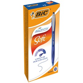BIC Atlantis Soft Ballpoint Pen in Blue, Line Width 0.32 mm, Refillable, Pack of 12, Ideal for the Office, Home Office or School