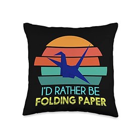 Id Rather Be Folding Paper Retro Paper Crane Funny Origami Throw Pillow