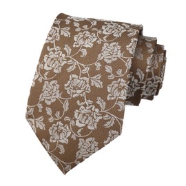 Dark Champagne Silk Tie White Flowers Neckties for Men Boy BF Father's Day Gifts