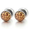10MM Womens Screw Stud Earring with Leopard Print Pattern, Steel