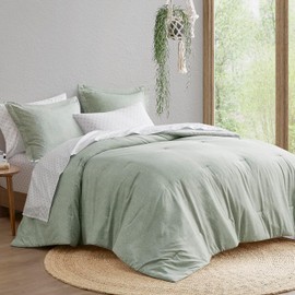 Comfort Spaces Twin XL 5 Pieces Comforter Set, Boho Bed Sets for Twin XL Size, Farmhouse Bedding Sets with Comforter, Gift Bed in a Bag with Comforter,Sheets,Pillowcases,and Shams,Twin XL, Sage Green