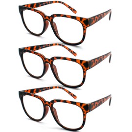 EYE ZOOM Reading Glasses 3 Pack Women Stylish Plastic Frame Readers, Tortoise, +3.00