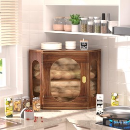 TQQDCI Corner Bread Box for Kitchen Countertop, Large Wooden Bread Box, Double Layer Bread Storage Bin, Vintage Breadbox for Homemade Bread, Farmhouse Kitchen Organizer with Acrylic Window