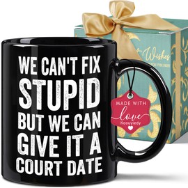 Koouyiedy We Can't Fix Stupid But We Can Give It A Court Date Lawyer Mug Gift for Law Student Teacher Attorney - Paralegal Gifts for Women Men 11OZ Black