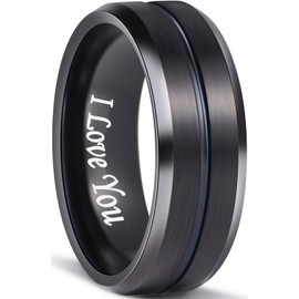 Black Mens Wedding Band 8mm Tungsten Rings For Men Promise Ring For Him Engagement Ring Comfort Fit Engraved ‘I Love You’ Size 8.5