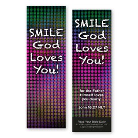 Children and Youth Bookmark, Smile God Loves You, John 16:27, Pack of 25, Handouts for Classroom, Sunday School, and Bible Study