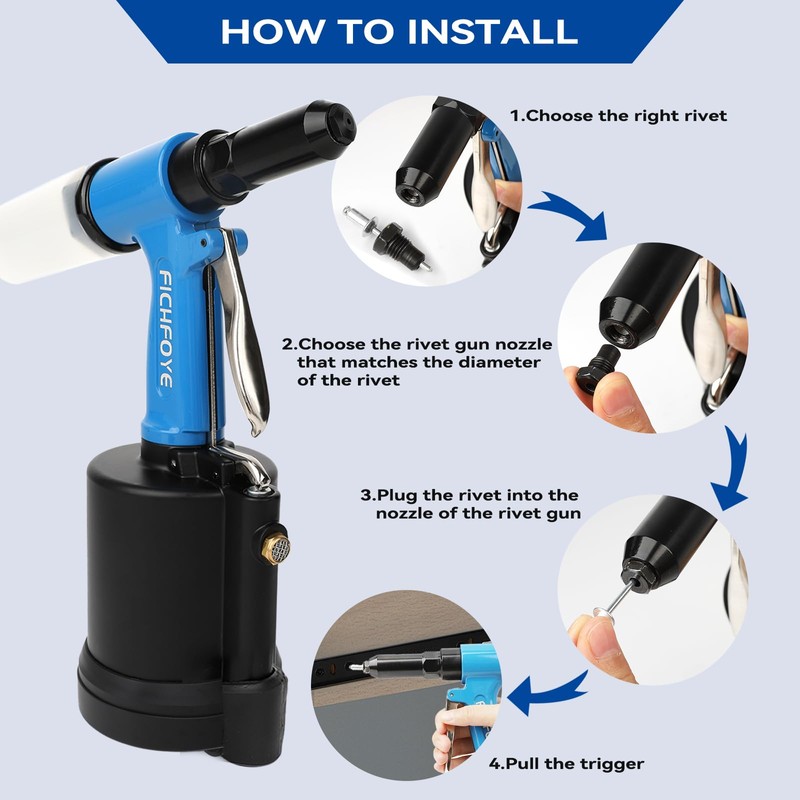 FICHFOYE Heavy Duty Pneumatic Rivet Gun, 3500 lbf Rivet Gun