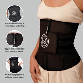 What Waist Define Band Sweat Waist Trainer for Women - Exclusive Colors & Styles - Slimming & Shaping Effect - Ideal for Lower Belly Fat, Walking, Running, Weight Exercises - Adjustable Strap Black