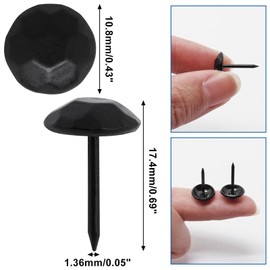 YuGtcen Upholstery Tacks, Decorative Nails Thumb Tacks Small Metal Upholstery Nails for Wood Upholstery Pins Vintage Furniture Tacks Unique (11x17mm, Matte Black, 120pcs)