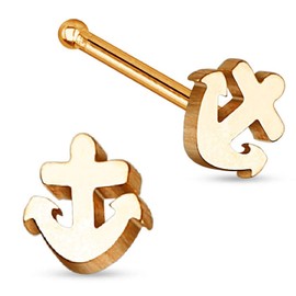 PiercedOff Rose Gold Tone IP over 316L Surgical Steel Nose Bone Stud with Anchor Head - Thickness 20GA (0.8mm) / Length 6mm / Anchor Size 4mm