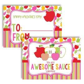 You Are Awesome Sauce Apple Themed Valentine's Day Cards for Kids to give to Friends & Classmates, Thirty (30) 3.5" x 5" Fill In Cards (Without Envelopes) by AmandaCreation