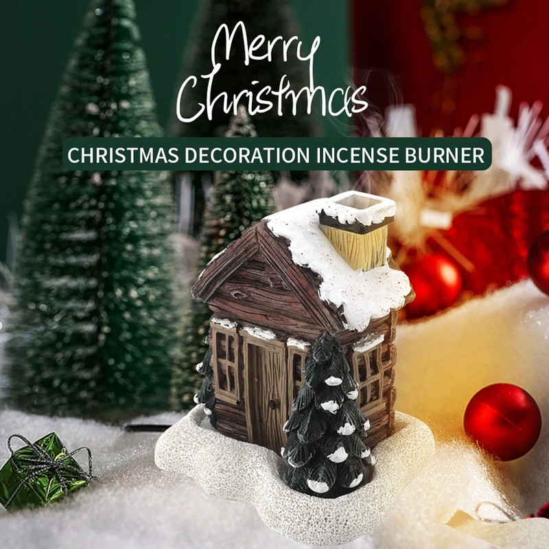 Log Cabin Incense Burner Resin Christmas Snowy Winter Incense Cone