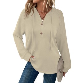 XMTOPYE Hoodies for Women Fashion Long Sleeve Sweatshirts Fall Spring Casual Tops Apricot