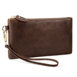 YALUXE Women’s Genuine Leather Wristlet Handbag Purse RFID Protected 6 Card Slots and 3 Pockets for Phone Cash 8.3 x 4.7 inch