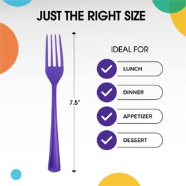 Disposable Purple Plastic Forks 200 Pcs - Heavy Duty Purple Plastic Disposable Cutlery - Purple Disposable Flatware, Purple Plastic Silverware, Plastic Forks Purple Exquisite