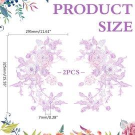CRAFTYMELODY 2PCS 3D Embroidered Flower Fabric Beaded Lace Applique Lavender Cloth Appliques Sew On Patches Handmade Sewing Tool for Wedding Bridal Dress DIY Crafts Clothing Accessories