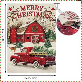 Christmas Garden Flag, 12x18" Winter Garden Flag, Merry Christmas Flag Double Sided, Red Truck Flag Welcome Graden Flag, Snowy Vertical Yard Flags Burlap House Flag for Holiday Farmhouse