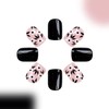 Black Press on Nails Short Square Fake Nails Flowers Acrylic