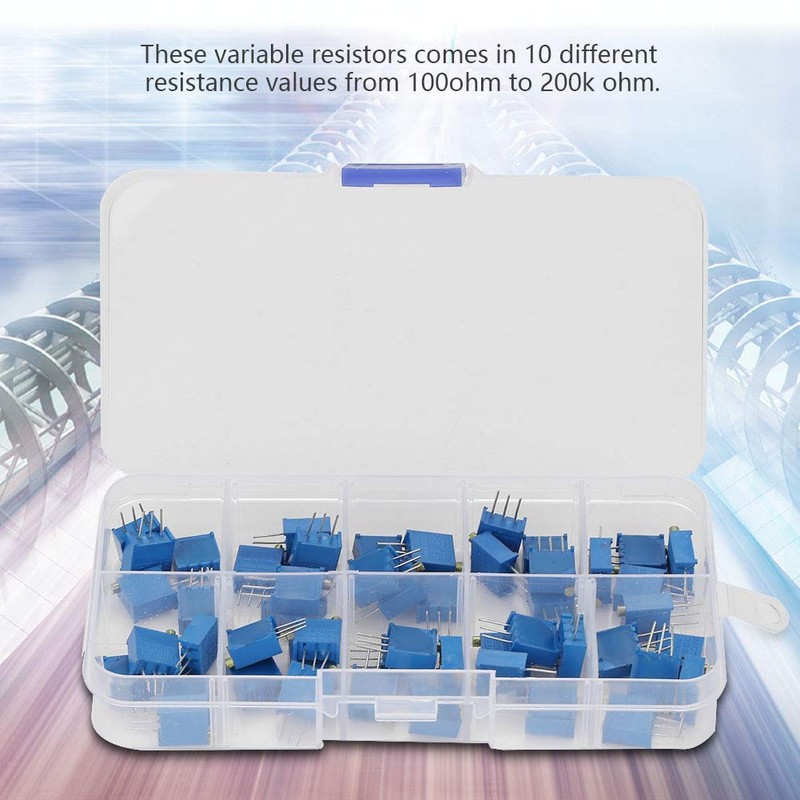 Trimmer Potentiometer Kit, 50 Pieces 10 Values Multiturn Variable Resistance