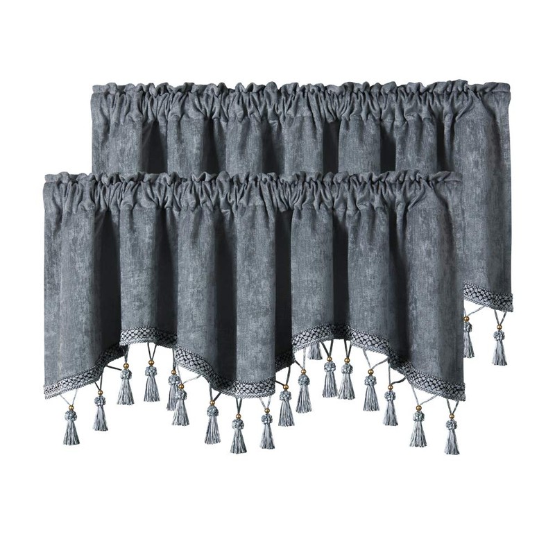 ELKCA Double-Sided Chenille Window Curtains Tier for Kitchen Grey Scalloped