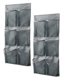 Pack of 2 Over the Door Organiser for Shoes, with Hooks, Over the Door Shoe Organiser, with 6 Pockets, Shoe Storage Hanging Space-Saving, Shoe Storage Organiser, for Bedroom, Living Room, Bathroom,