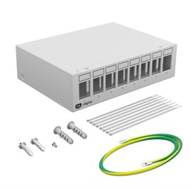 hb-digital 8-Port Patch Panel Housing for Keystone Modules with e.g. RJ45 Socket RJ11 Socket Antenna Connector F-Connector USB-C USB-A BF/AF HDMI Pole Clamp Thread Socket BNZ - Light Grey