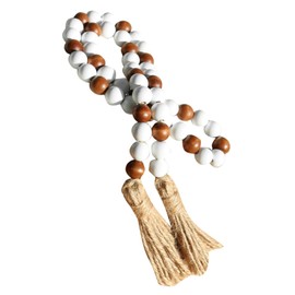 GLEAVI Farmhouse Beads Garland with Tassel Decorative Bead String Hanging Decor for Rustic and Bohemian Style Enhancements