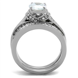 Marimor Jewelry 2.75 Carat Round Cut Cubic Zirconia Stainless Steel Wedding Ring Set Women's Size 8