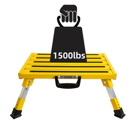 Homeon Wheels Aluminium RV Steps Adjustable Folding Step Stool with Non-Slip Rubber Feet, Stable Platform Supports 1500bs, Safety Strips, Handle, Easy Carry, Outdoor Camper Trailer Travel - Yellow