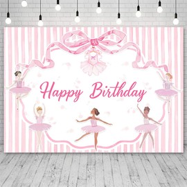 AIBIIN Ballerina Birthday Backdrop Girls Happy Birthday Photograph Background Pink Bow Ballet Party Decorations Girs Birthday Photo Props 7x5ft