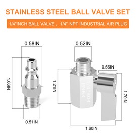 GASHER 1/4 Inch Ball Valve 304 Stainless Steel Mini Shut Off Valve with Stainless Steel Handle