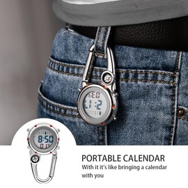 BESPORTBLE Clip on Carabiner Watch Outdoor Pocket with Date Watch Pocket Watch Clip Watch Luminous Digital Watch for Paramedics Hiking Outdoor Rock Climbing Activities
