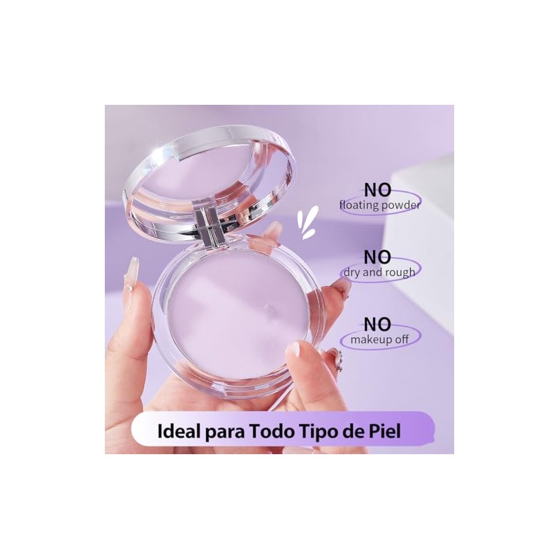 Polvo Compacto, 0.3 oz (8.5 g) Polvo Morado Mate, Crema Fijadora, Control