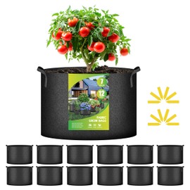 iPower 12-Pack 7 Gallon Grow Bags Heavy Duty Thickened Aeration Nonwoven Fabric Pots with Nylon Handles and 12 Labels for Planting Vegetables, Fruits, Flowers, Black