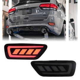 GSOWO 2 Pcs Red LED Rear Bumper Reflector Lights for J-e-e-p Grand Cherokee 2011-2021, Compass 2011-2017, Dodge Journey 2011-2017, Smoked Lens Sequential Turn Signal Lamps Fog Brake Tail Lights