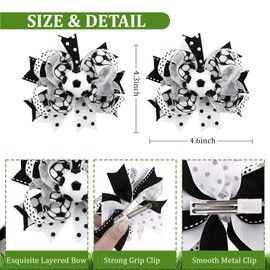 Esitrormi 2 PCS Soccer Bow Hair Clips Football Cheer Bows Polka Dot Alligator Clips Hair Bows for Girls & Women Soccer Gifts for Girls Football Accessories