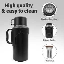 JOMCYDM Hot Water Bottle Stainless Steel Large Insulated Bottle 2 Gallon Water Bottle Beverage Bottle with Handle & Lid Vacuum Metal Sports Water Flask Jug Big Thermos for Gym, Hot and Cold Drinks