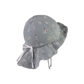 Sterntaler Sun Hat Daisy Muslin with Tie and Neck Protection – Peaked Cap Baby Lined with Batiste (Organic) – Cotton Muslin Sun Hat with Size Adjustment Band, Stone Green
