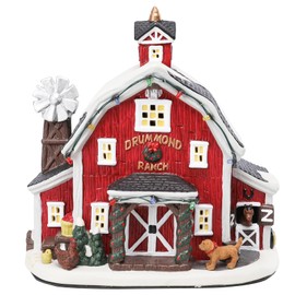 MUMTOP Ceramic Christmas Village House, 8.26 Inch LED Battery Operated Drummond Ranch, Animated Building for Holiday Xmas Tabletop Decor