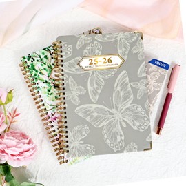 Knagsfa 2025-2026 Monthly Planner, Jul.2025-Jun.2026 Weekly Monthly Planner 6.5"x8.5" with Page Tabs, Calendar Hardcover with Inner Pocket, Elastic Band, Twin-Wire Binding, Bookmark, Gray Butterfly