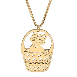 DALANE Stainless Steel Cute Kitten Cat Necklace Fahsion 18k Gold Plated Pendant Pets Jewelry for Women Cat Lovers Gifts (Gold Plated Basket Cat)