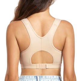 DotVol Women's Non-Wired Post-Operative Bra, Front Closure, Strong Hold Bra, Adjustable Closure, Behind Sports Bra, Racerback, Comfortable Bustier, beige