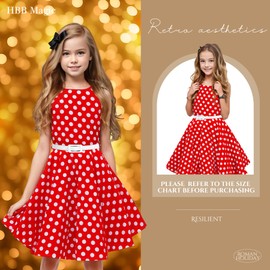 HB HBB MAGIC Girls Vintage Dress 50s Retro Twirling Special Occasion Dresses Size 6-14 Sleeveless Kids Dress Red Polka Dot