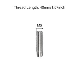 TOP-VIGOR 20Pcs M5 x 40mm Fully Threaded Rod, 304 Stainless Steel Right Hand Threads Rods, Fully Studding Rod Bar for Anchor Bolts, Clamps, Hangers and U-Bolts