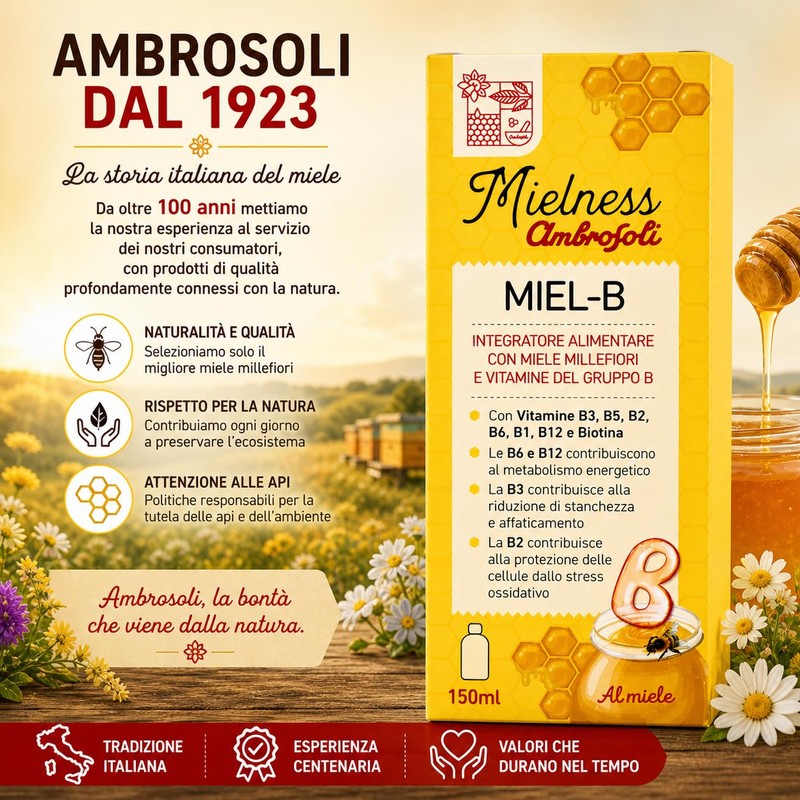Ambrosoli Mielness Miel-B 150 ml – Integratore Alimentare con Miele