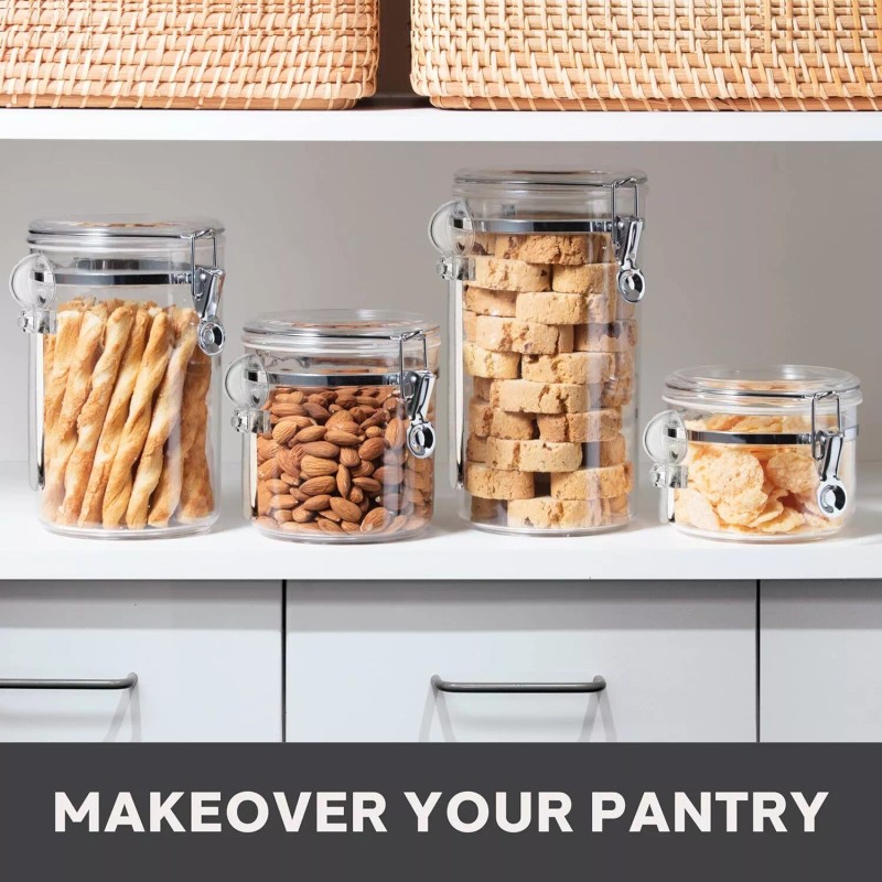 Oggi 4-Piece Clear Canister Set Clamp Airtight Food Storage Container