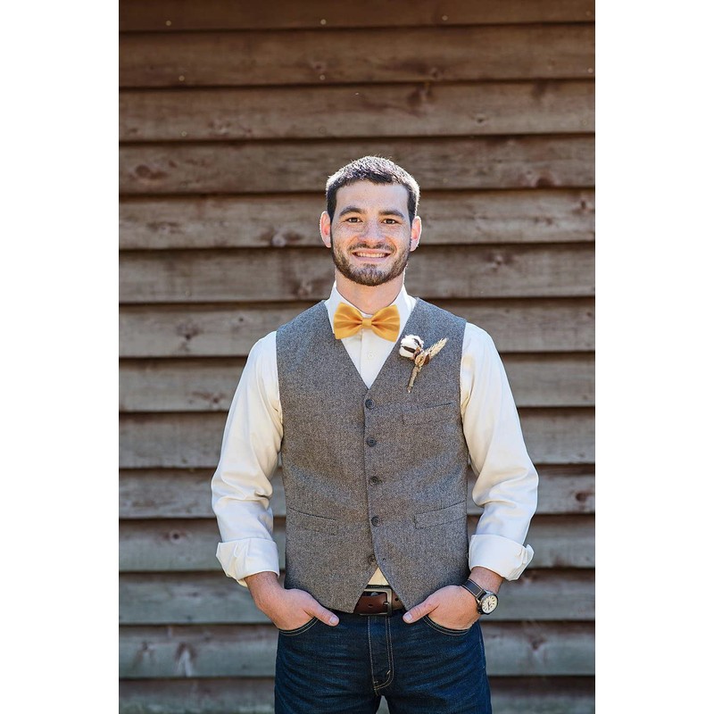 Alizeal Mens Solid Mini Squares Formal Banded Bow Ties (Orange)