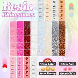 30000Pcs Rhinestones Bedazzling Kit, Pink White Red Sliver Gold Resin Rhinestones for Bedazzling, 2/3/4/5/6mm Flatback Gems for Crafts, Bedazzling Kit for Clothing Shoes DIY Face Makeup Tumblers